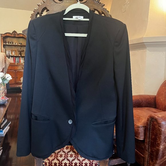 NWT Helmut Lang Sz 8 Black One Button Blazer Twisted Trim Lined Jacket $595 New - Picture 1 of 6
